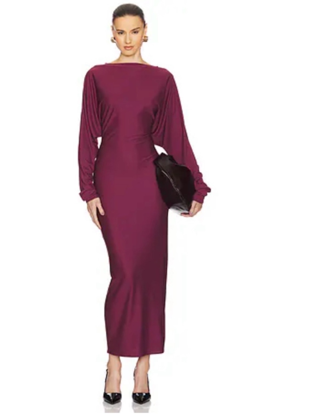 Boatneck Long-Sleeve Maxi Dress in Plum